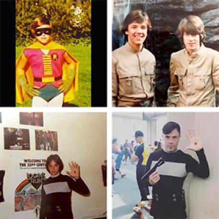 Chris Childers in costumes throughout his youth—Robin, Luke Bespin, and Sandman at 13 and again at 52