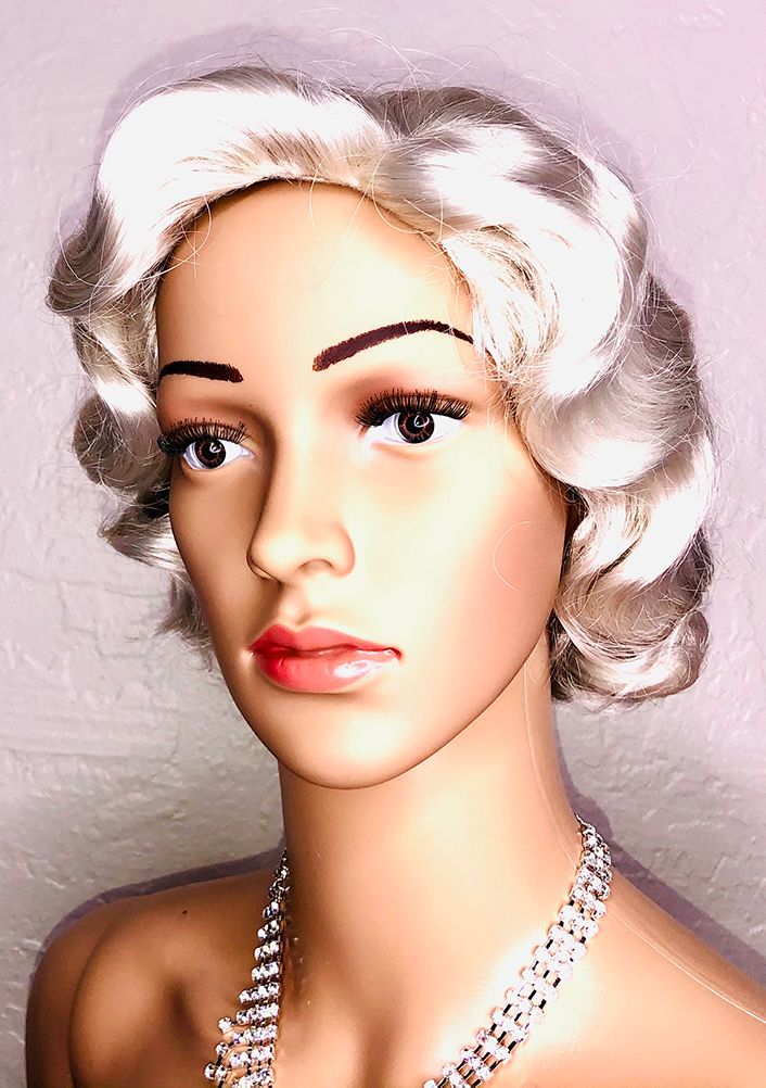 mannequin in short platinum wig 