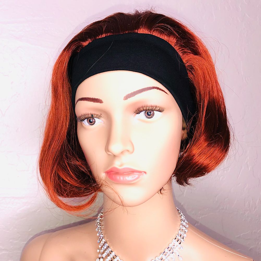 mannequin in short red bob with headband 